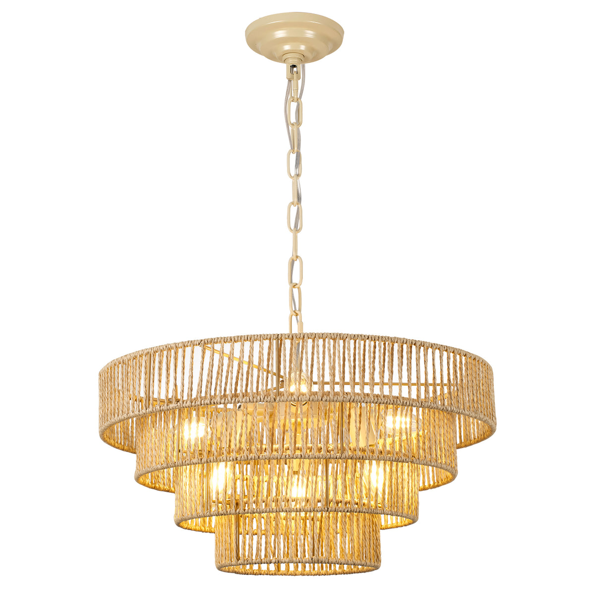 19.69" Tiered Glass Chandelier, 6-Light B12 Socket Pendant Light