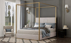 Modern Luxury Metal Canopy Bed with Tall Corduroy Upholstered Headboard
