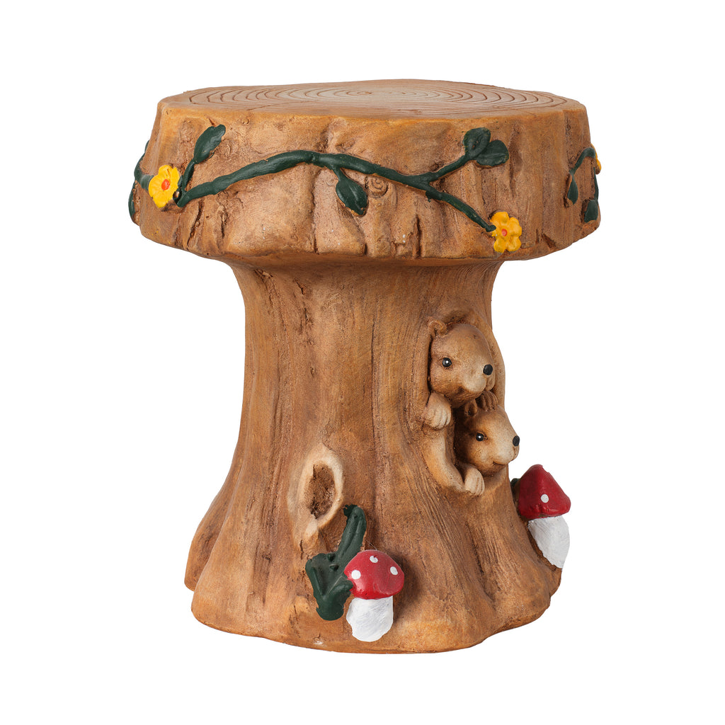 Squirrel Tree Stump Stool Garden Statue