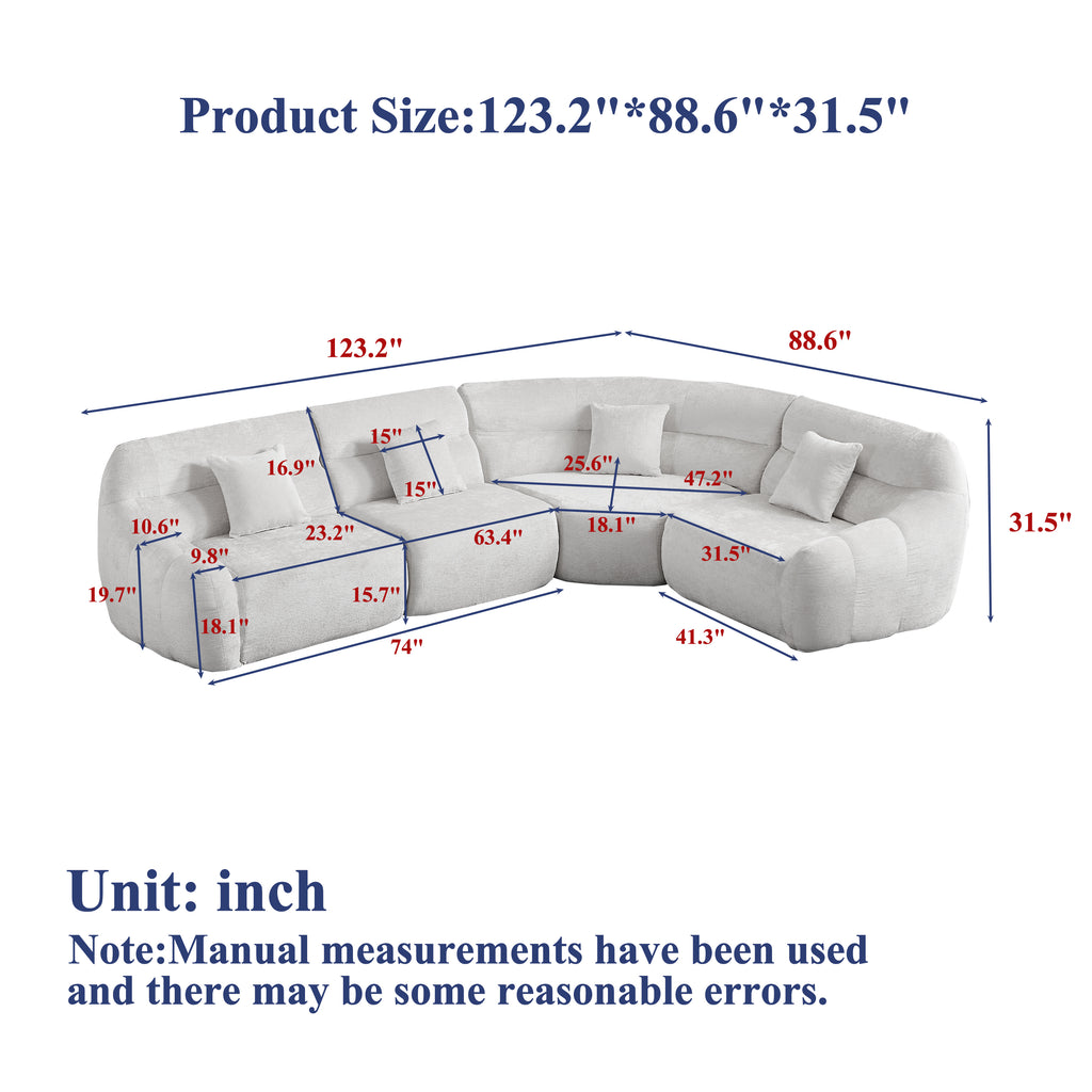 123.2-Inch Modern Luxury Curved Corner Sectional Sofa