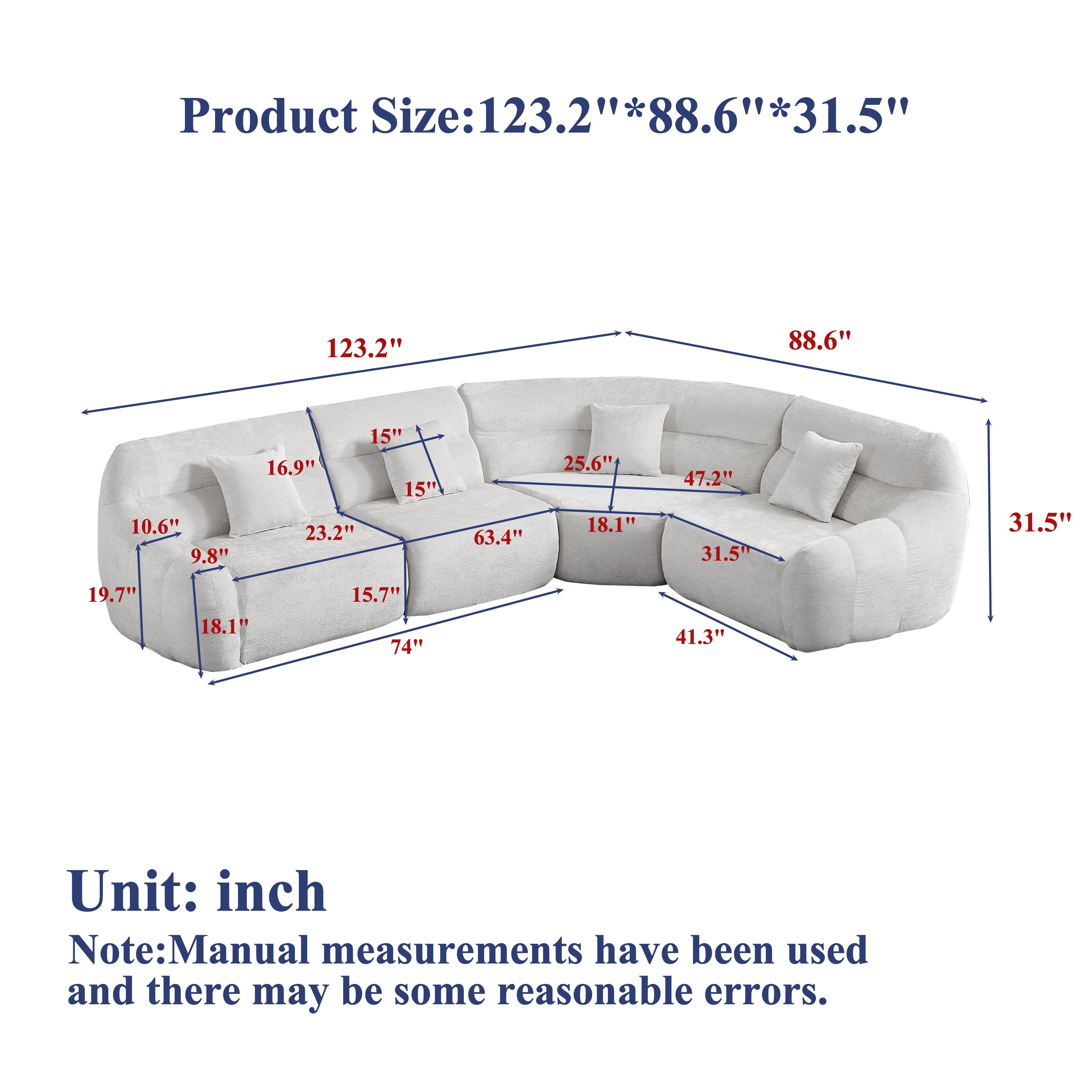 123.2-Inch Modern Luxury Curved Corner Sectional Sofa