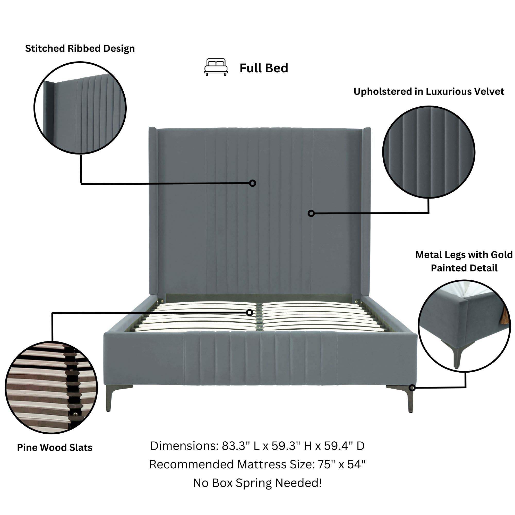 Promenade Upholstered Velvet Full Bed
