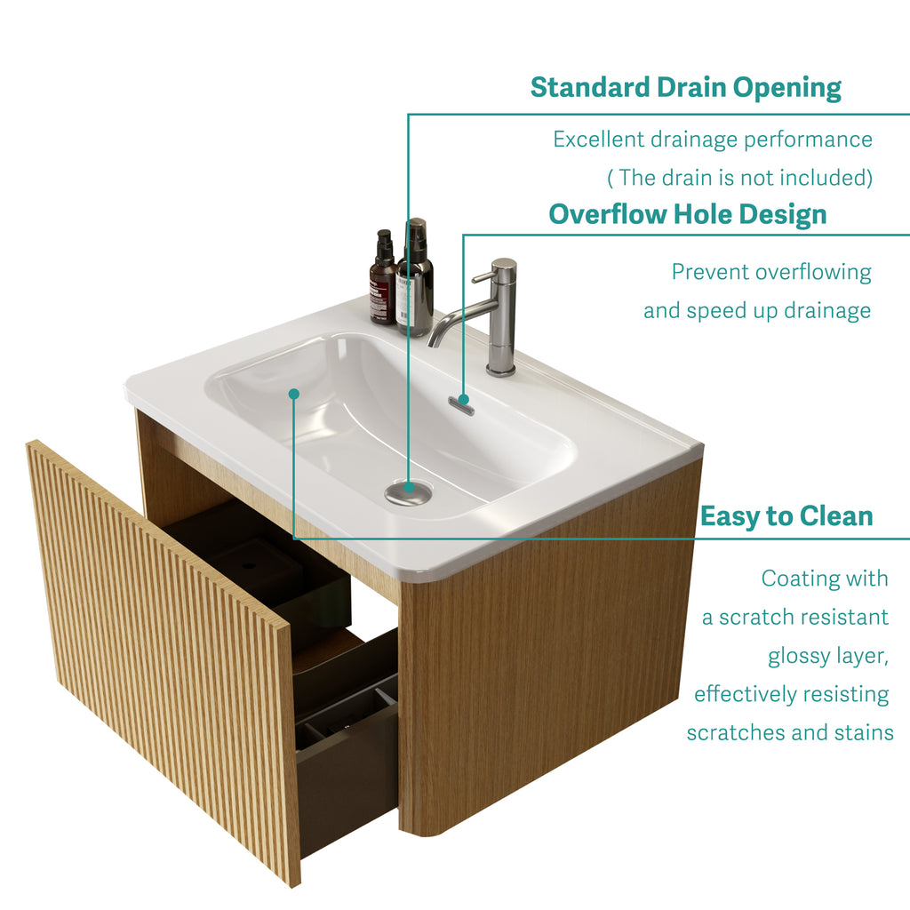 Integrated Glossy White Ceramic Sink