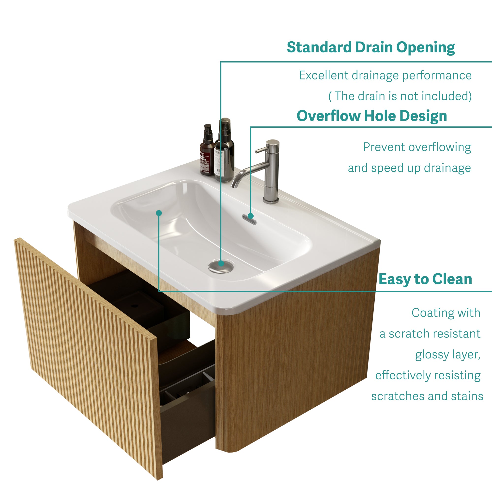 Integrated Glossy White Ceramic Sink