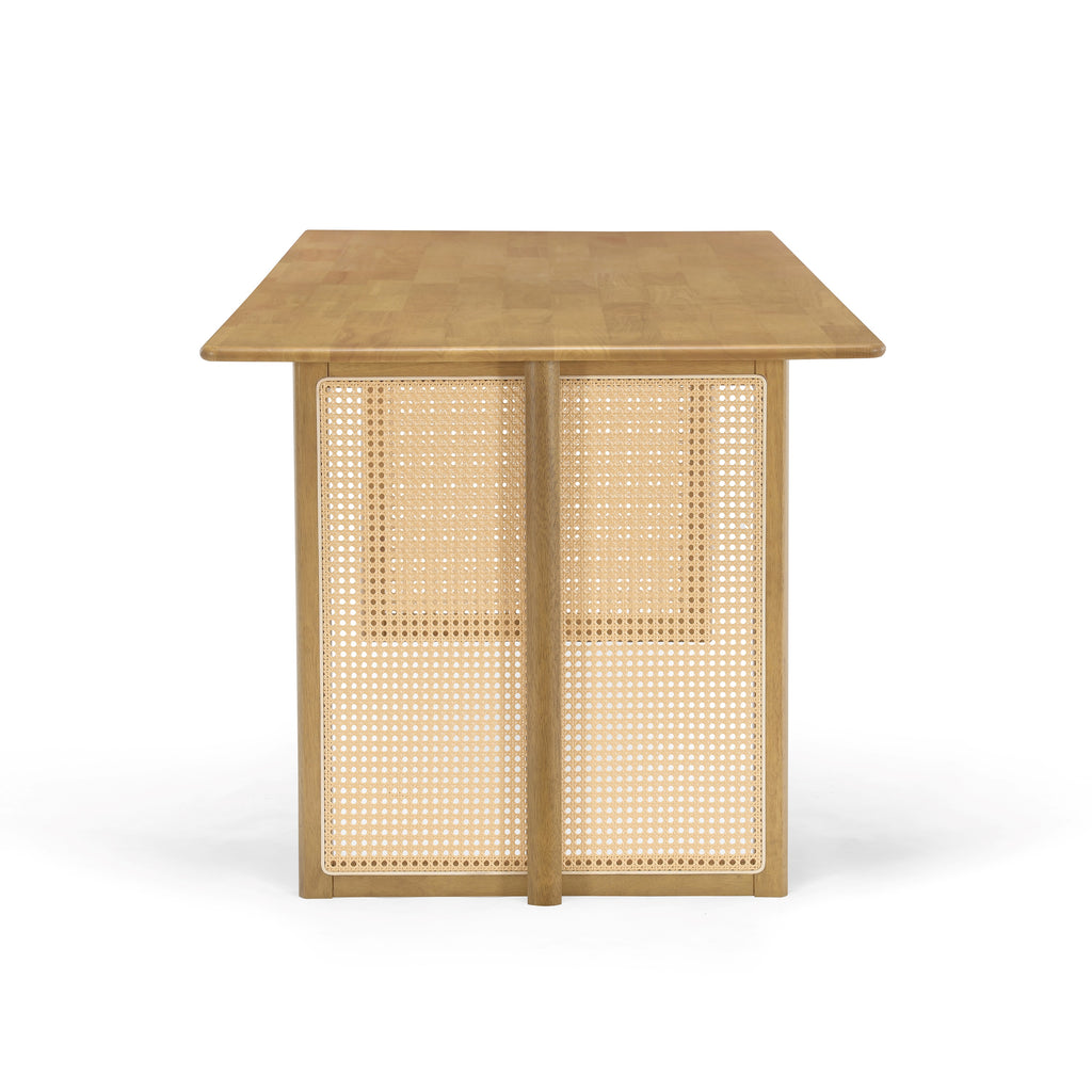 5-Piece Rubber Wood Indoor Dining Set, 70.87" Table with Rattan & 4 Chairs