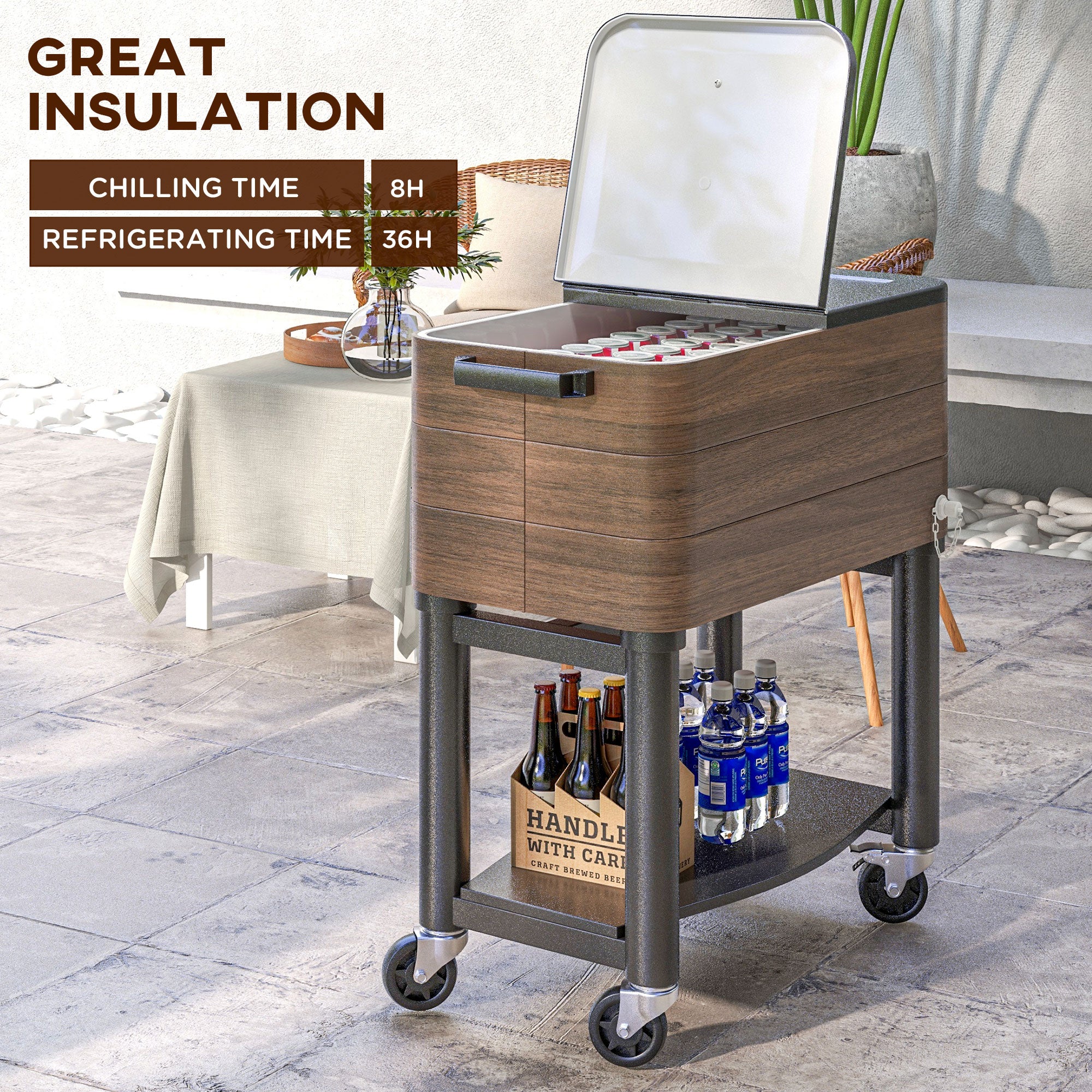 Outsunny Outdoor Cooler Cart - Rolling Beverage Ice Chest