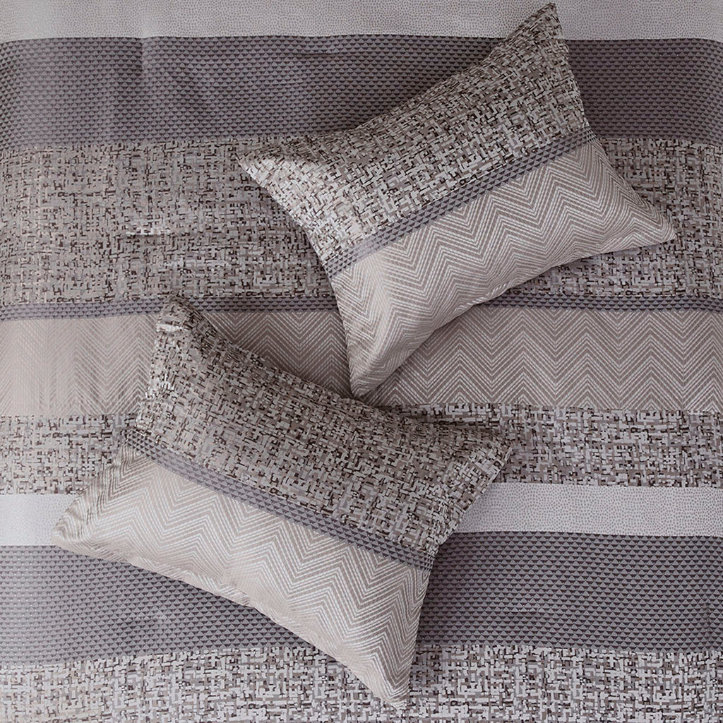7 Piece Jacquard Comforter Set Grey/Taupe Cal King
