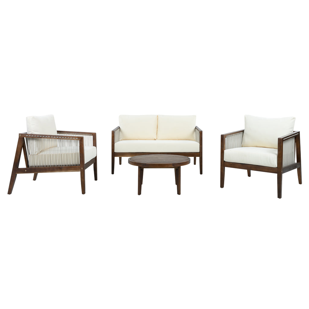 Outdoor 4-Piece Sofa Set with Acacia Wood Frame