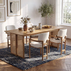 5-Piece Rubber Wood Indoor Dining Set, 70.87" Table with Rattan & 4 Chairs