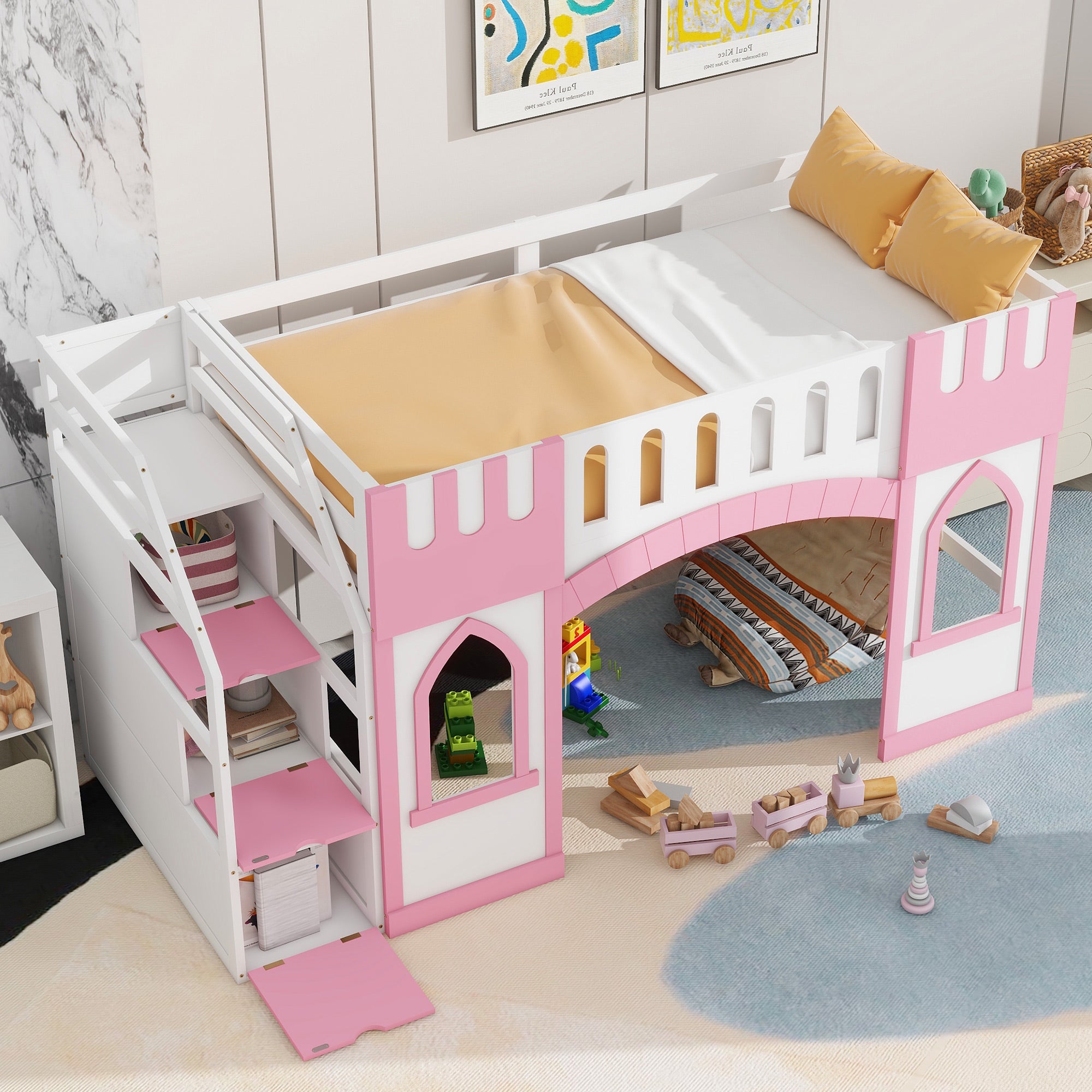 Twin Size Loft Bed With Storage Staircase And Window