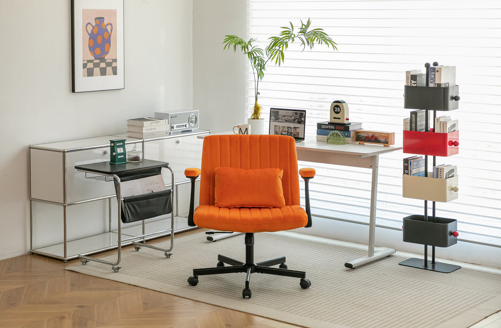 Orange Velvet Criss Cross Armrest Office Chair with Wheels