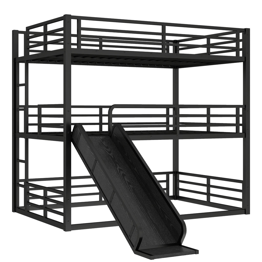 Full Over Full Over Full Bunk Bed with Slide