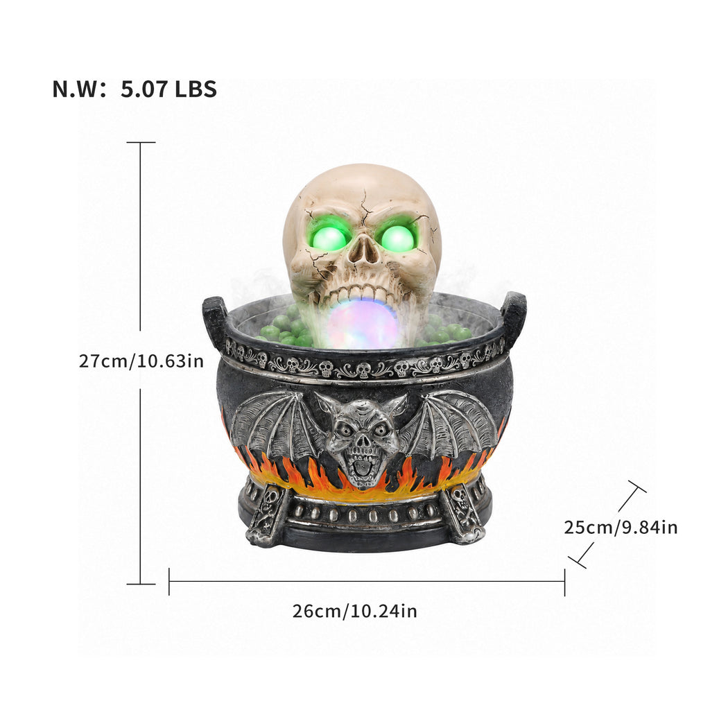 Halloween Skull Cauldron Statue with LED Light