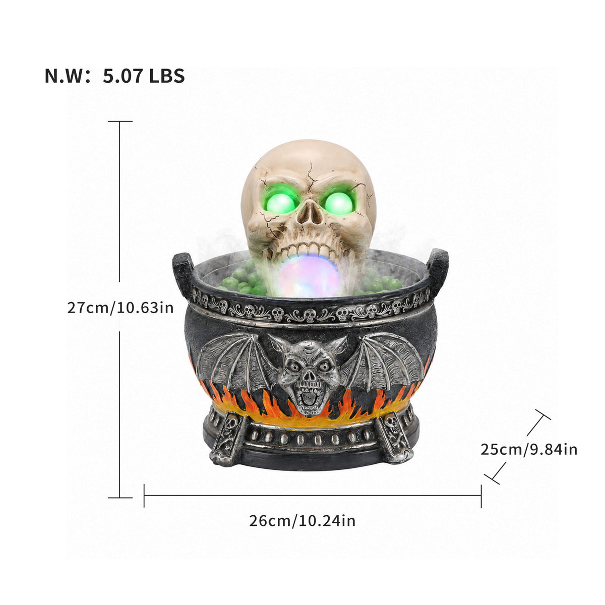 Halloween Skull Cauldron Statue with LED Light