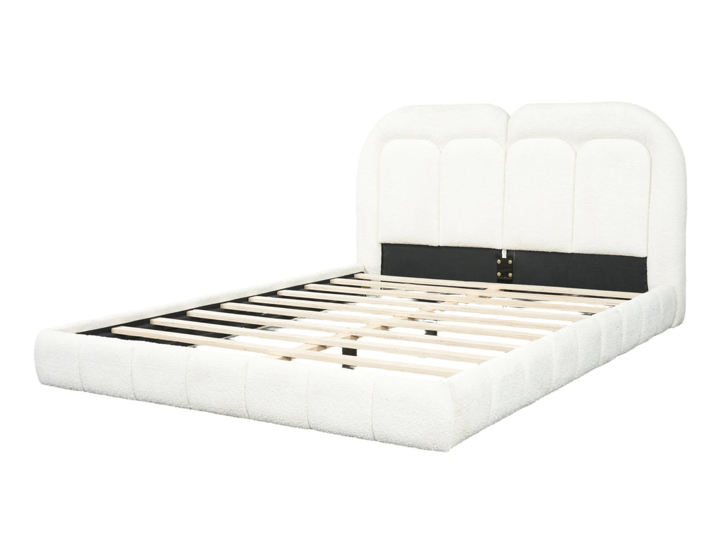 Queen Size Boucle Upholstered Platform Bed with Tufted Headboard