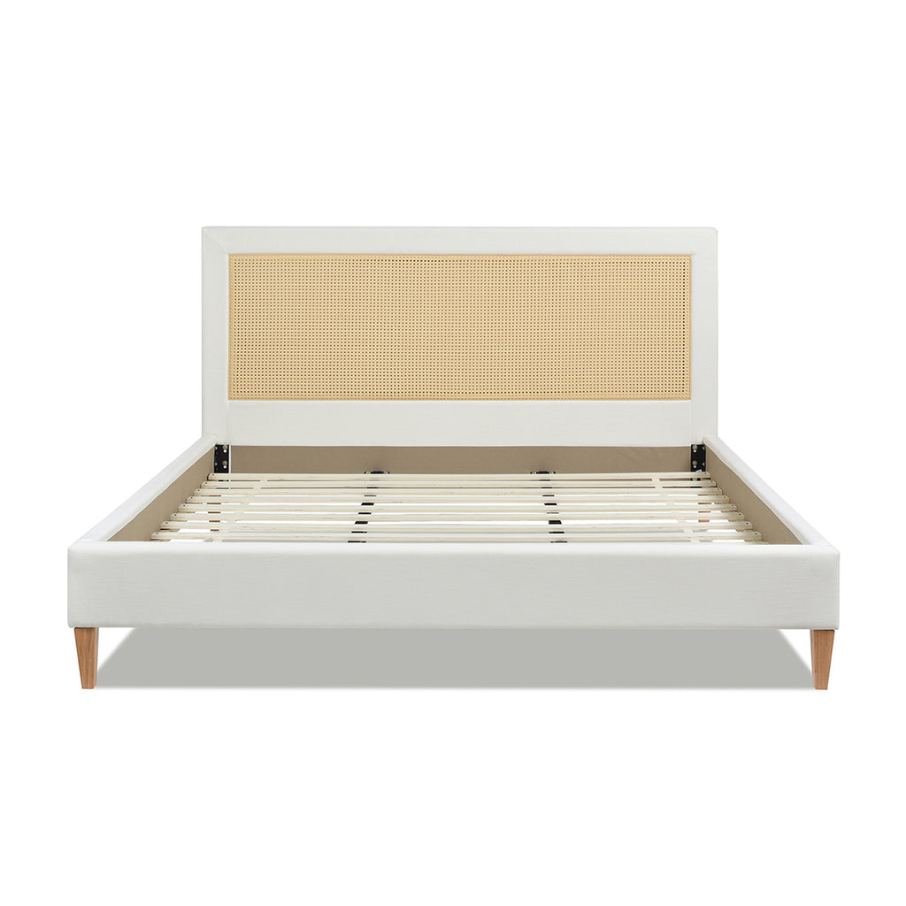 Haley Upholstered Cane-Back Platform Bed, Queen