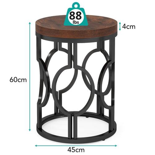 20" Round Industrial Side Table with Metal Openwork Frame