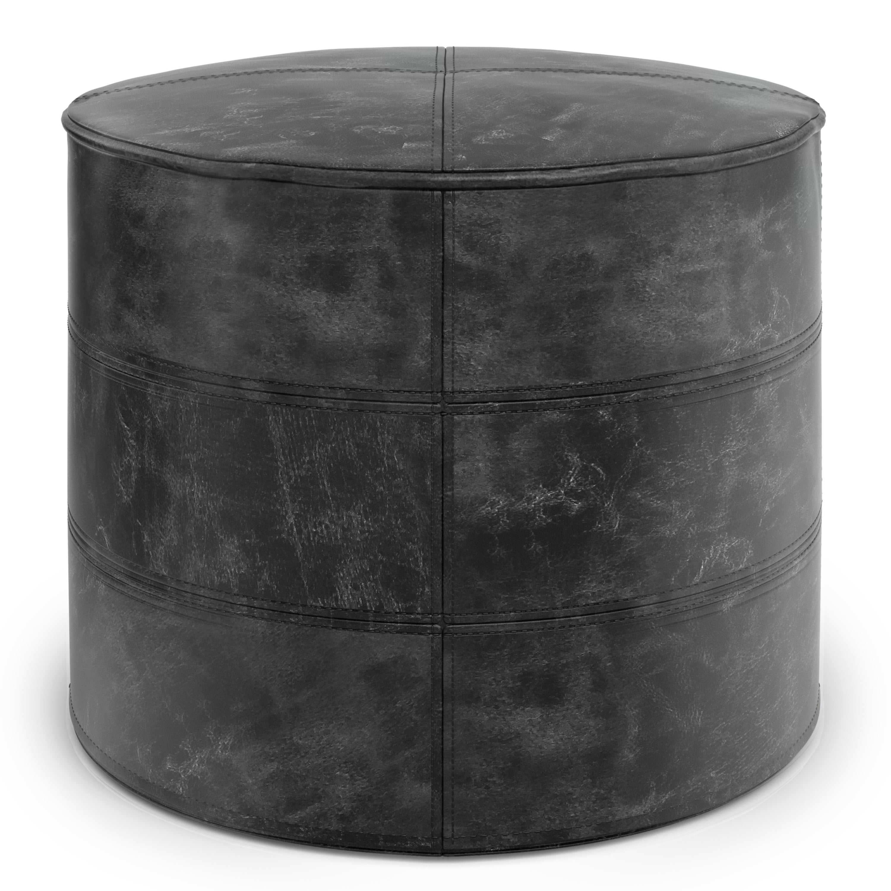 Connor Round Pouf - Distressed Black