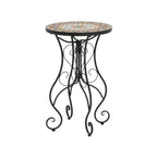 Round Ceramic Outdoor Side Table, Colorful + Black