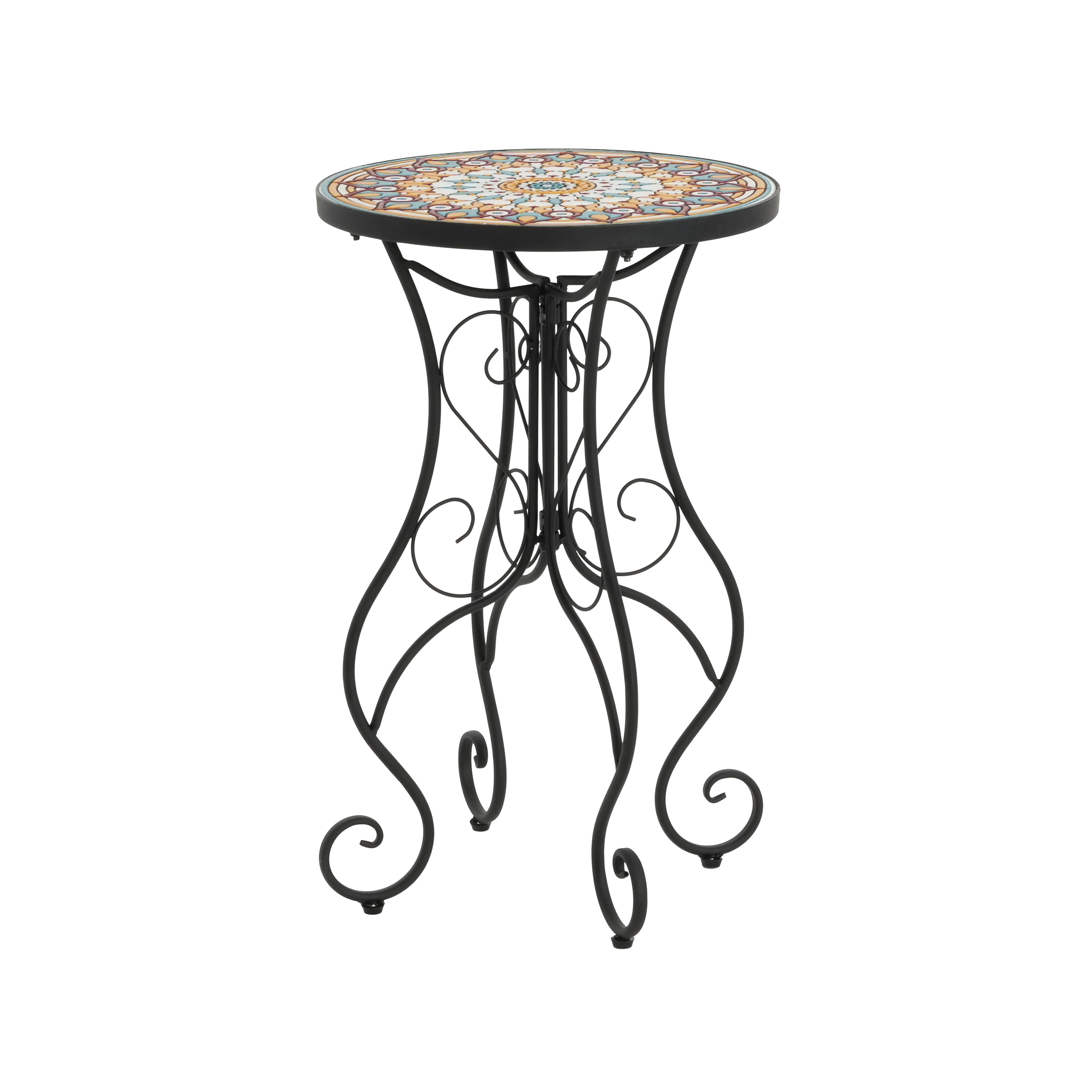 Round Ceramic Outdoor Side Table, Colorful + Black