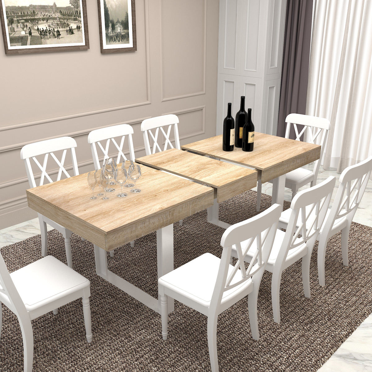 Extendable Dining Room Table for 6-10