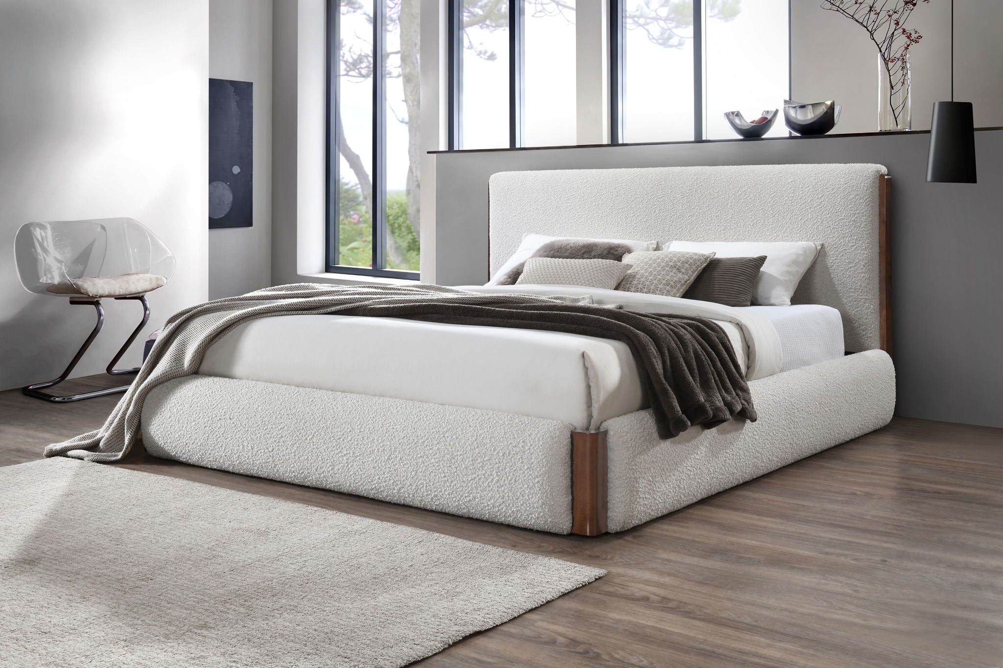 Sandro Eastern King Bed Boucle - Walnut / White