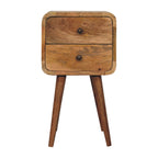 Solid Wood Mini Curved Nightstand, 2-Drawers, Oak-ish