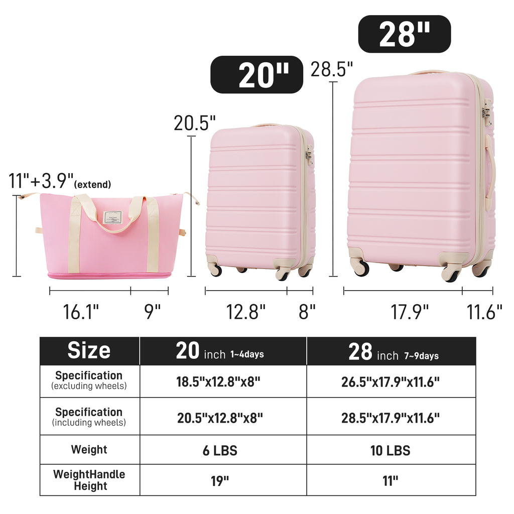 Hardshell Luggage Sets 2Pcs + Bag Spinner Suitcase