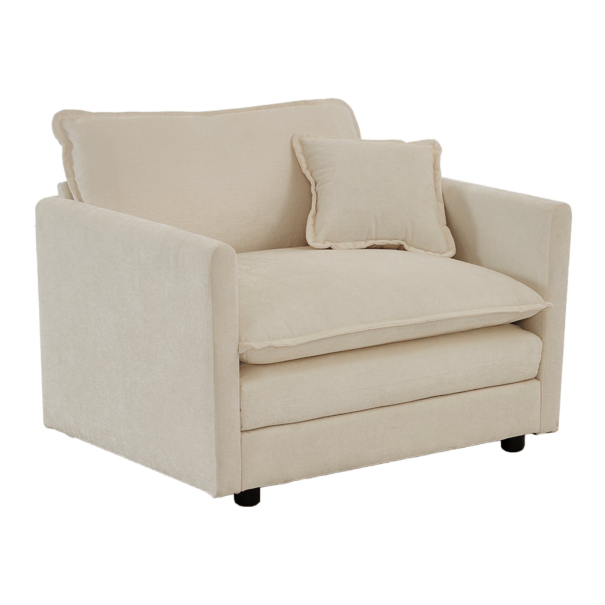 Modern Accent Chair with Ottoman in Beige Chenille