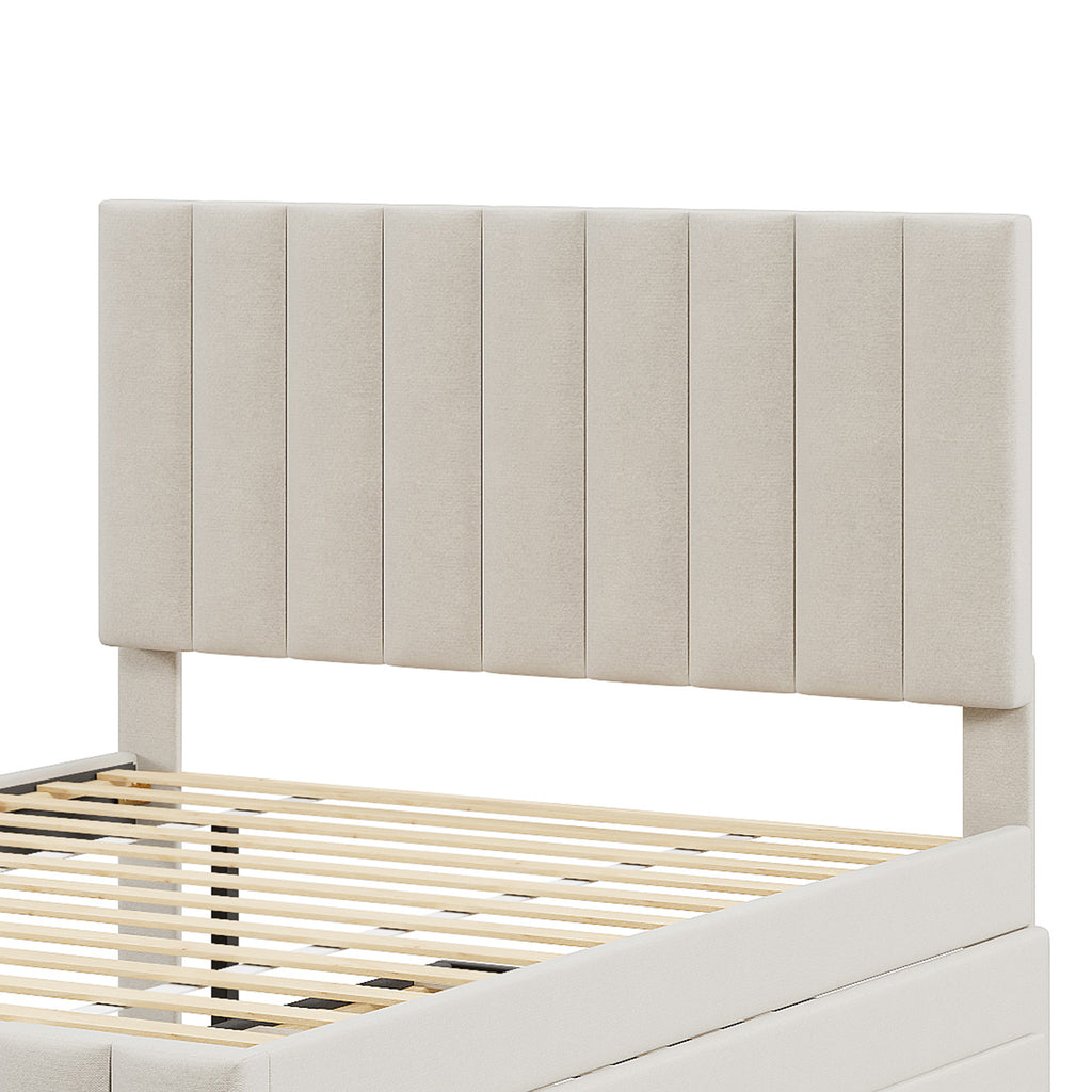 Full Size Upholstered Platform Bed with Twin Size Trundle and 3 Drawers