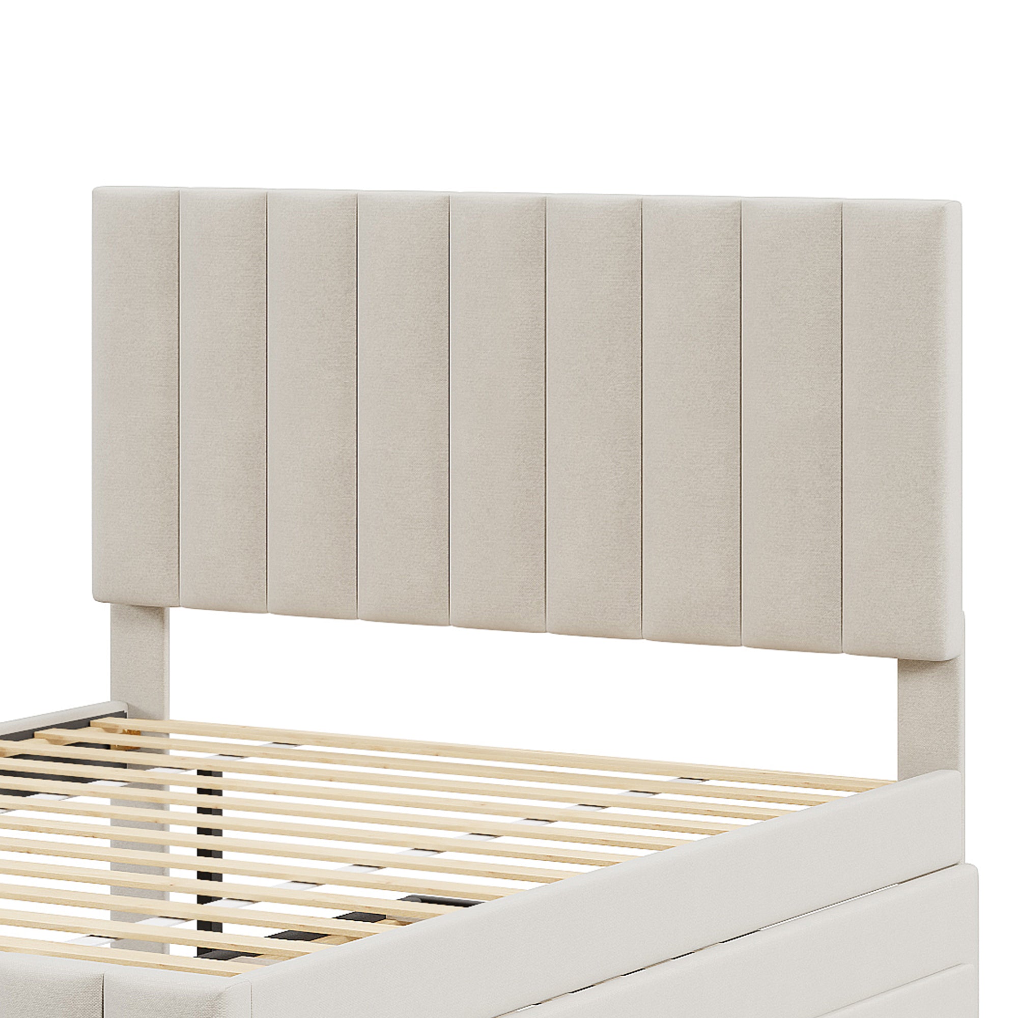 Full Size Upholstered Platform Bed with Twin Size Trundle and 3 Drawers