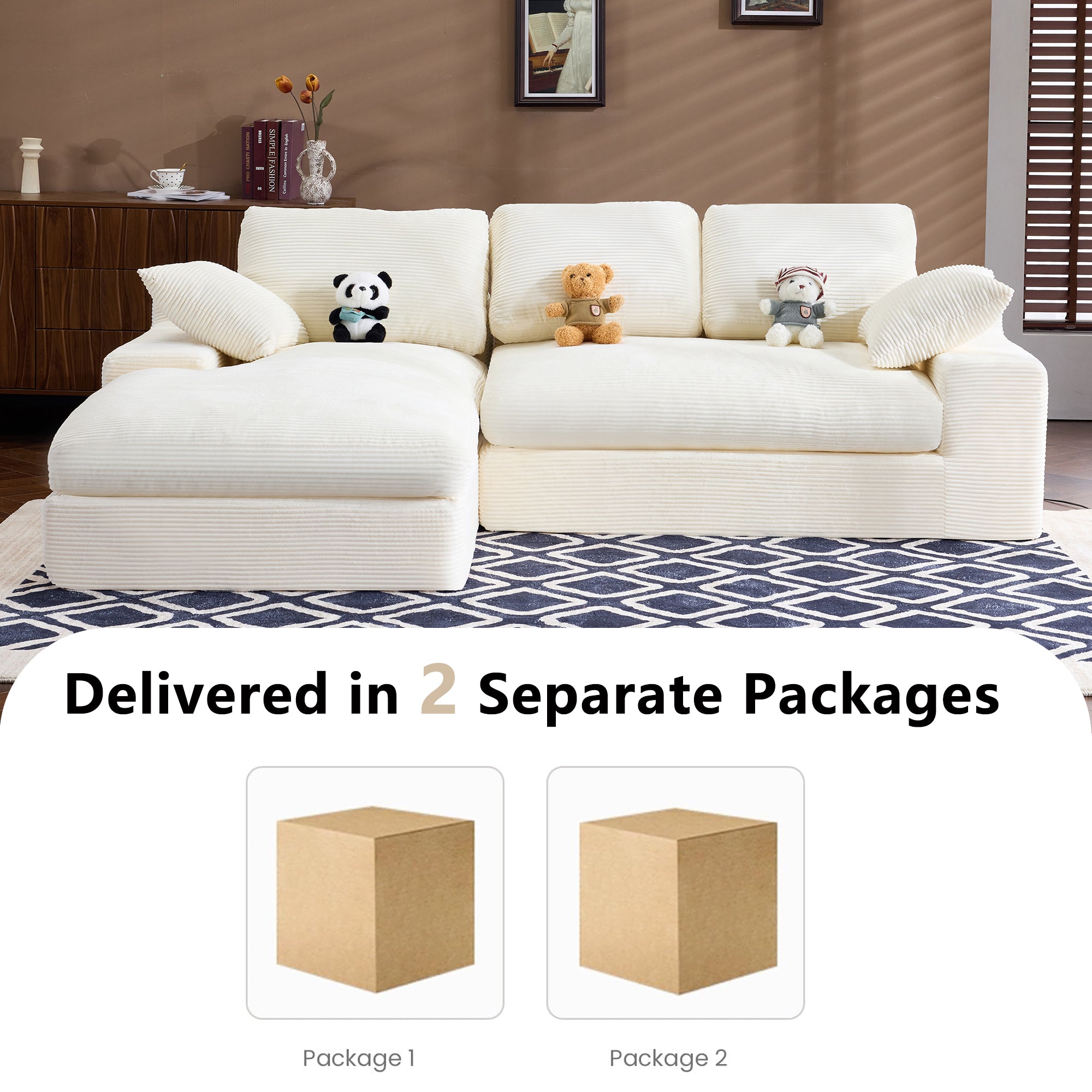 White Corduroy Compressed Sofa