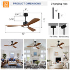 52 Inch Solid Wood Ceiling Fan With Light Kit