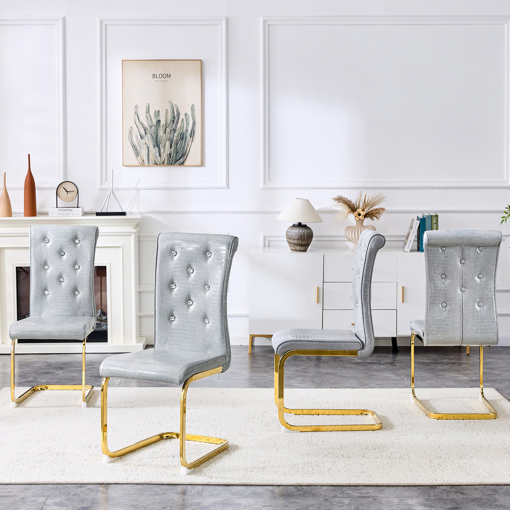 Set of 4 Retro Alligator Skin Upholstered Dining Chairs