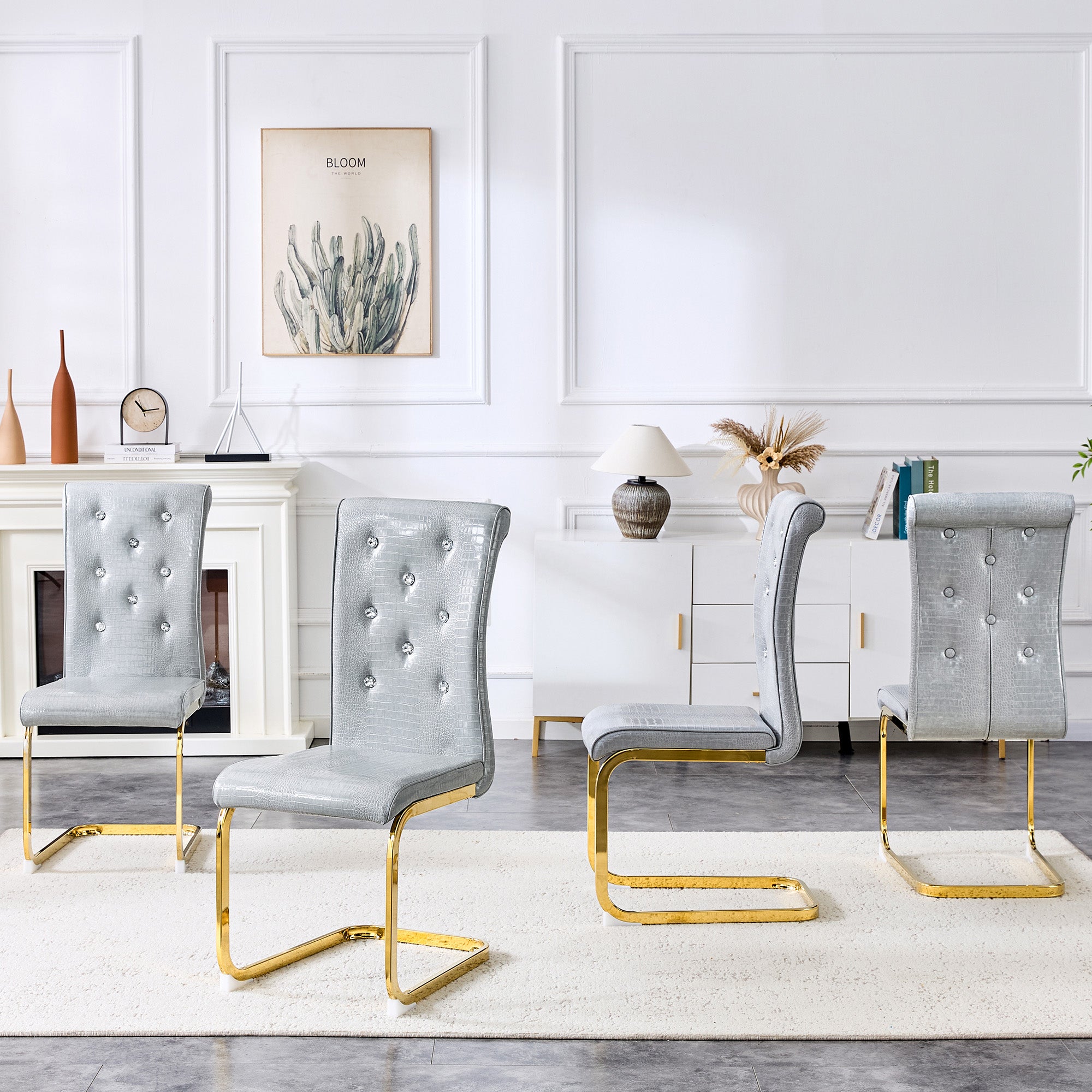 Set of 4 Retro Alligator Skin Upholstered Dining Chairs