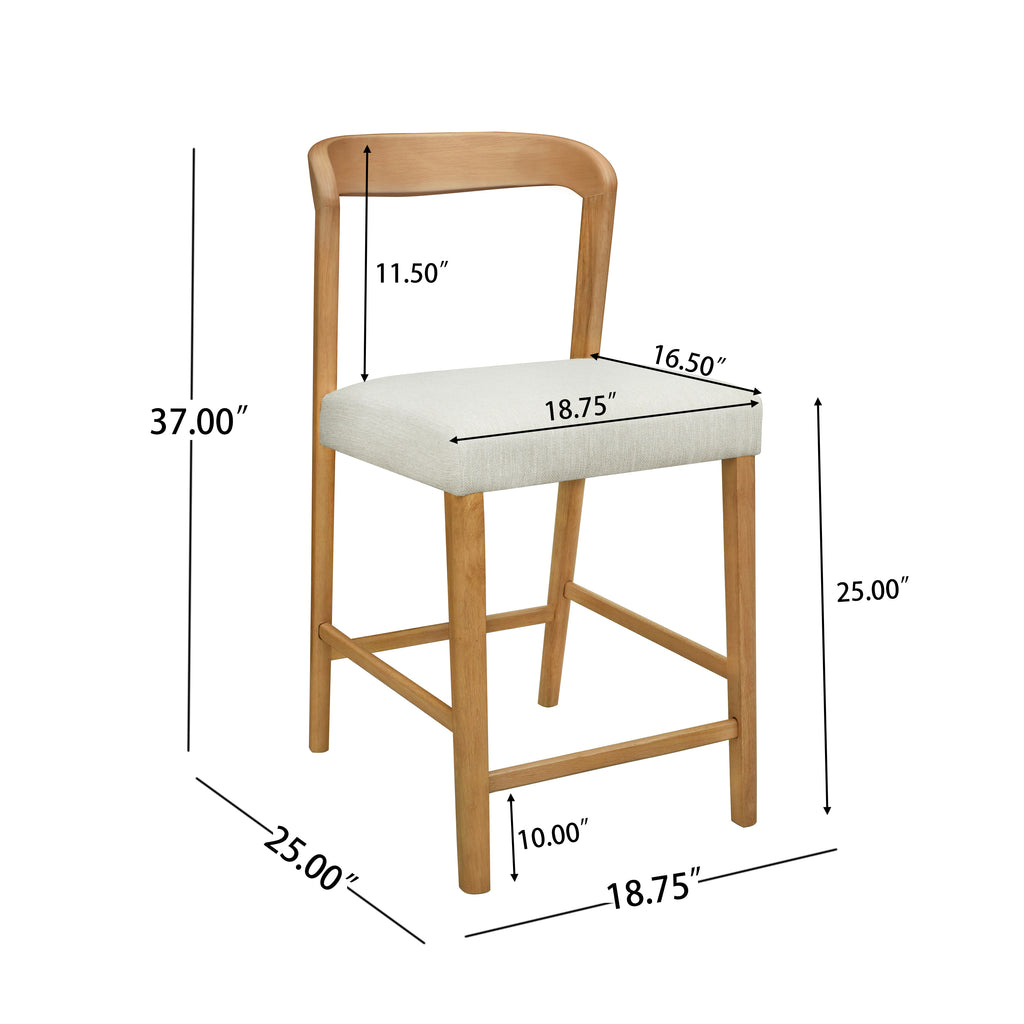 Solid Rubber Wood Counter Stools (Natural Oak + Beige) - Set of 2