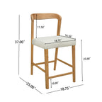Solid Rubber Wood Counter Stools (Natural Oak + Beige) - Set of 2