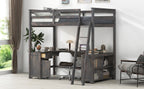 Full Size Loft Bed with U-shaped Desk, Drawers and Storage Shelves