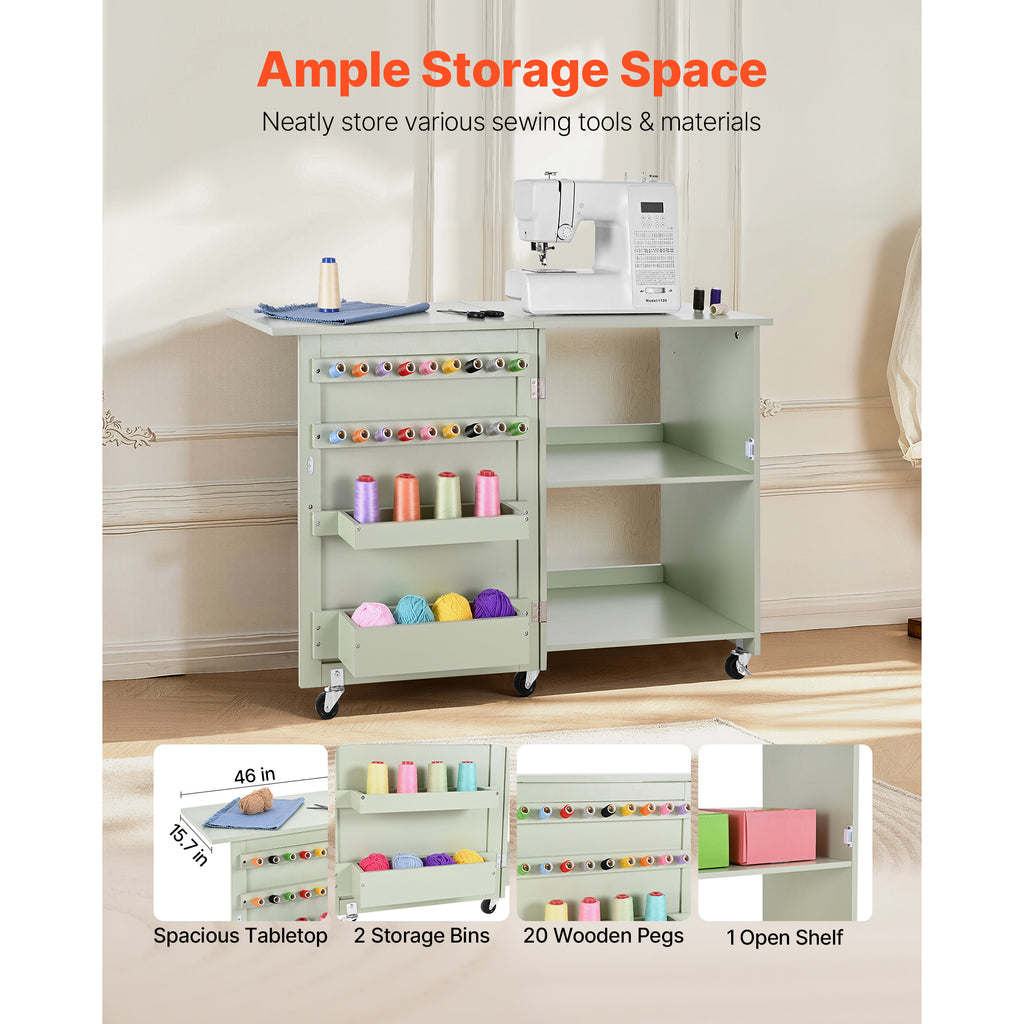 Folding Sewing Table - Multipurpose Craft Station with Storage