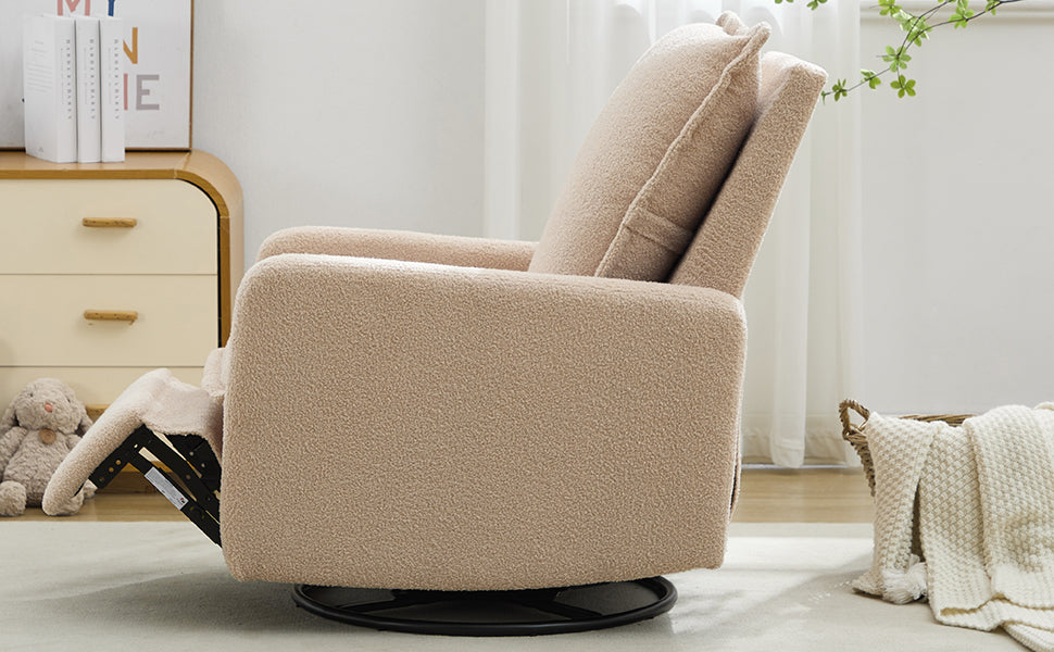 Swivel Rocker Recliner Chair, Glider Rocker Recliner in Teddy Fleece Oatmeal