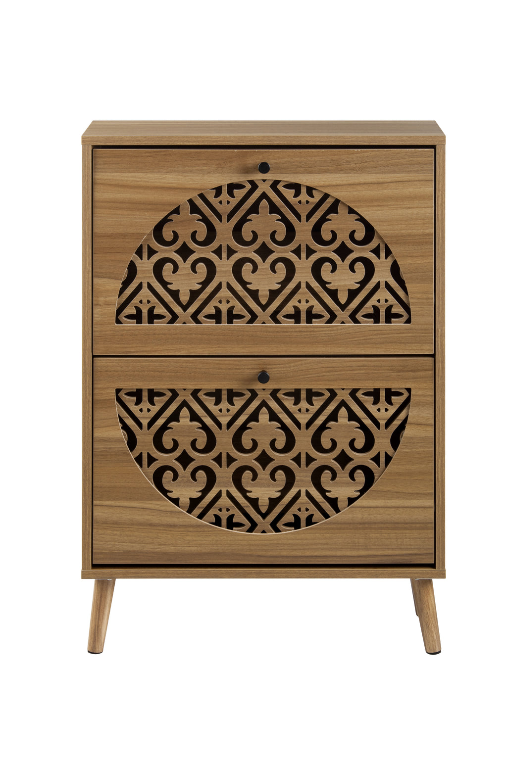 Japandi Narrow Shoe Cabinet with Carved Floral Pattern