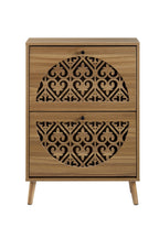 Japandi Narrow Shoe Cabinet with Carved Floral Pattern
