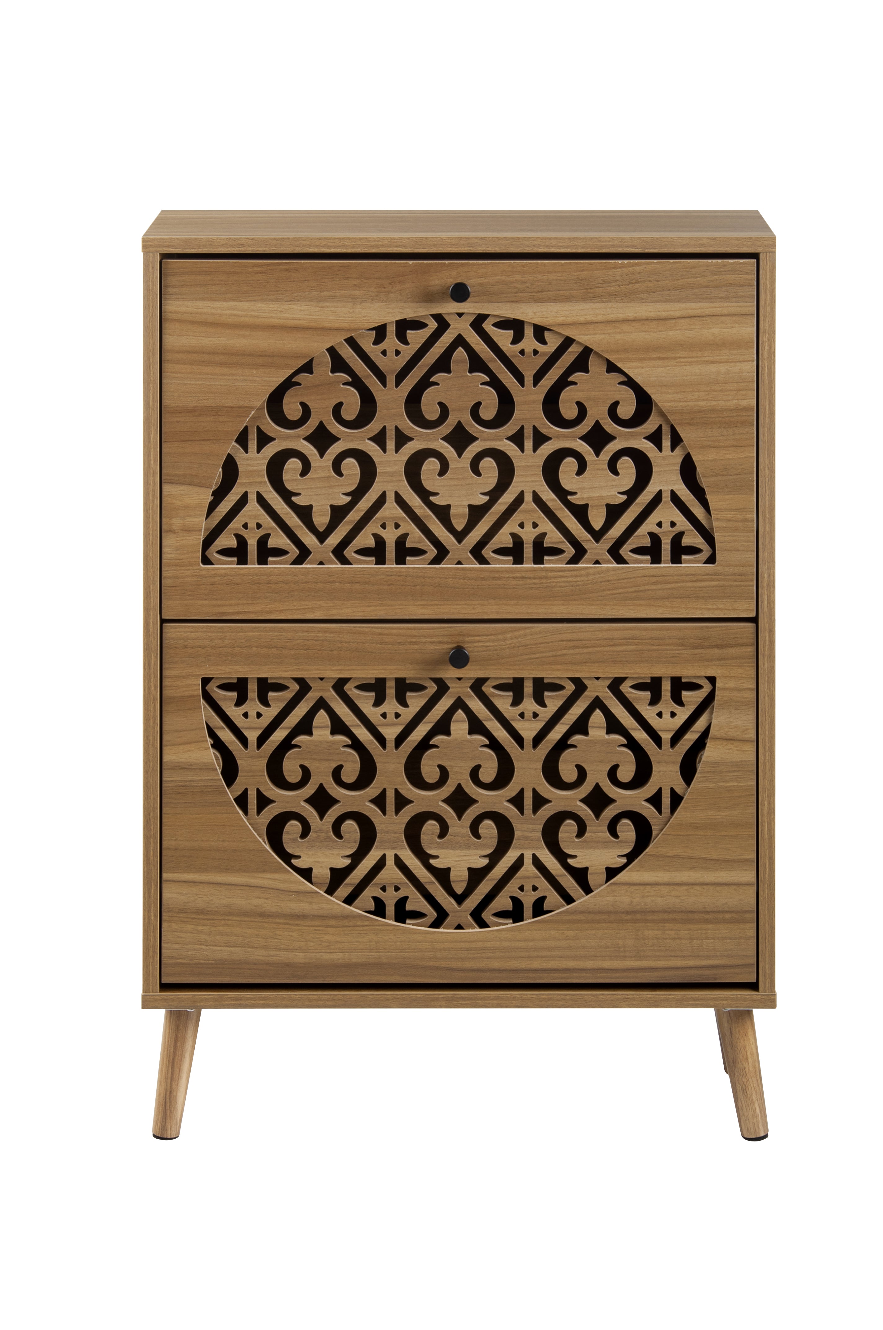 Japandi Narrow Shoe Cabinet with Carved Floral Pattern