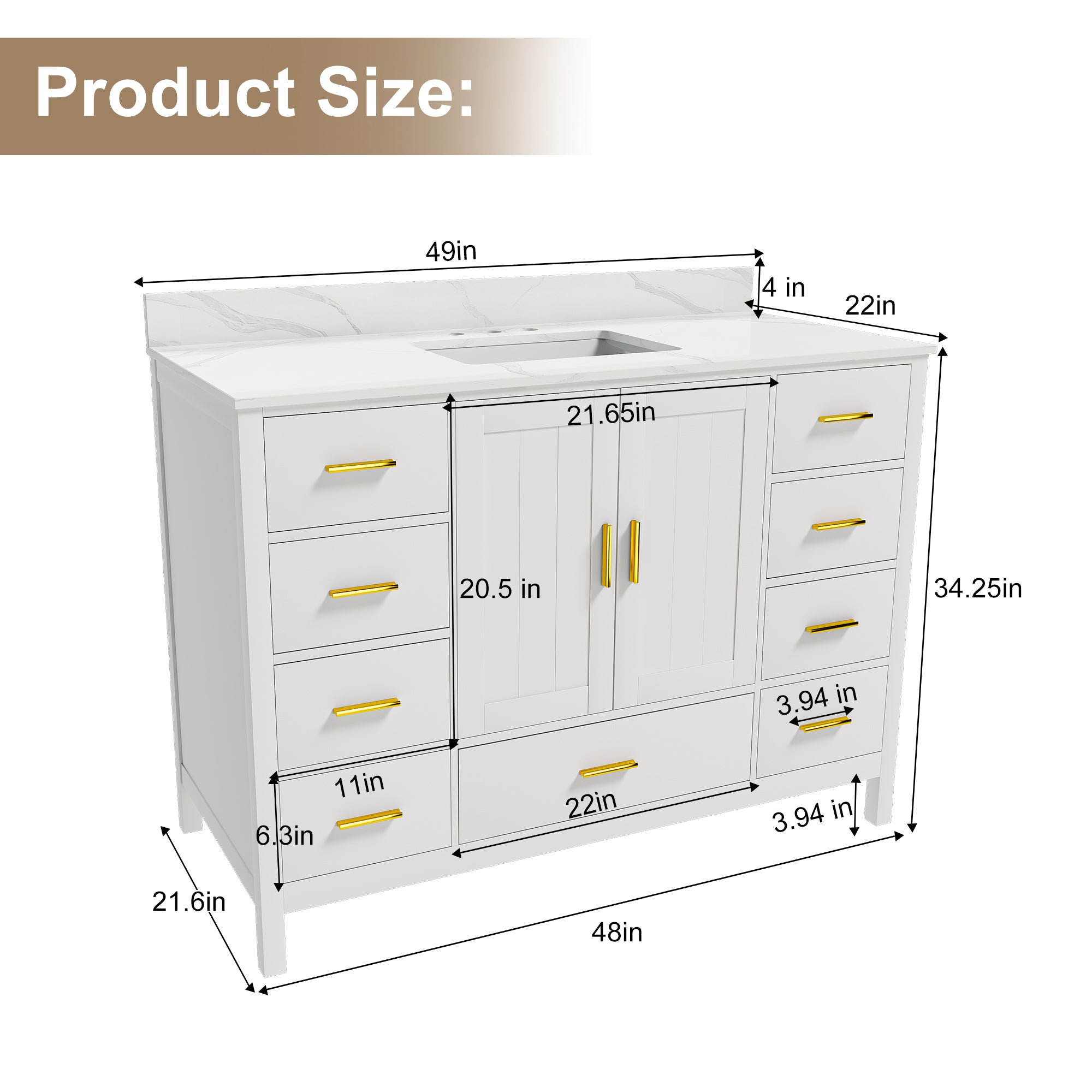 48" Modern Solid Wood Bathroom Vanity with Sink