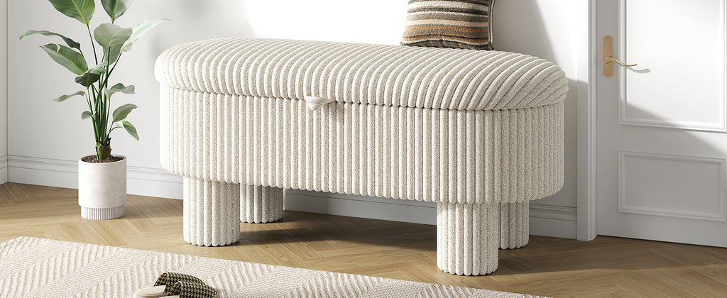 Modern Corduroy Storage Ottoman
