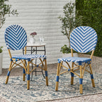 Outdoor PE Ratten and Aluminum French Armless Bistro Chairs, Set of 2