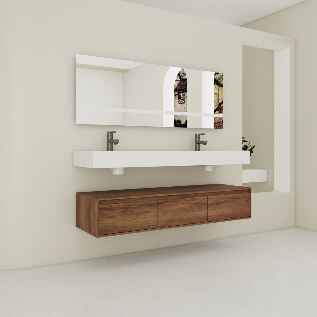 60 Inch Wall-Mounted Bathroom Vanity With Resin Sink