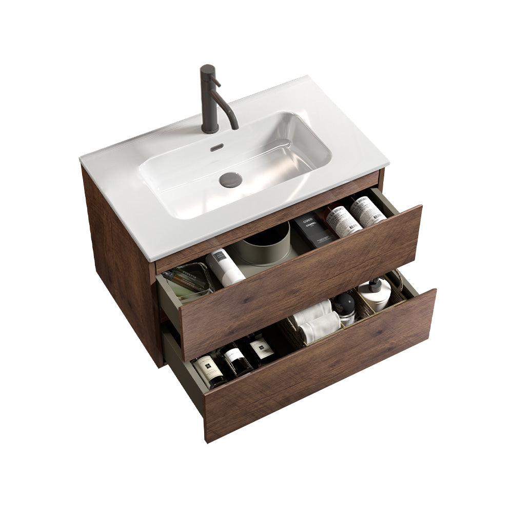 TIA 30 Inch Wall Mounted Bathroom Vanity, Walnut