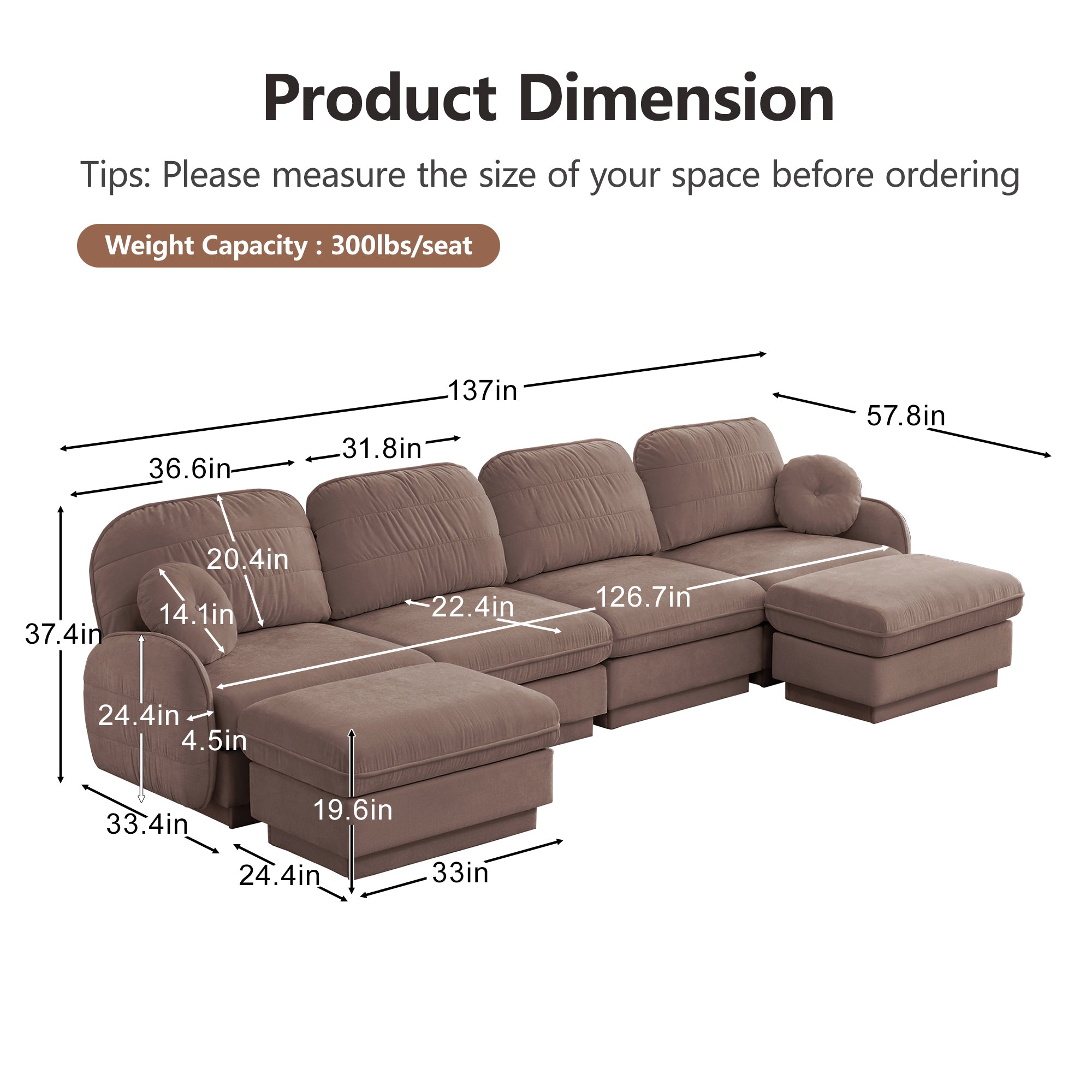 137" Oversize Chenille U-Shaped Sofa