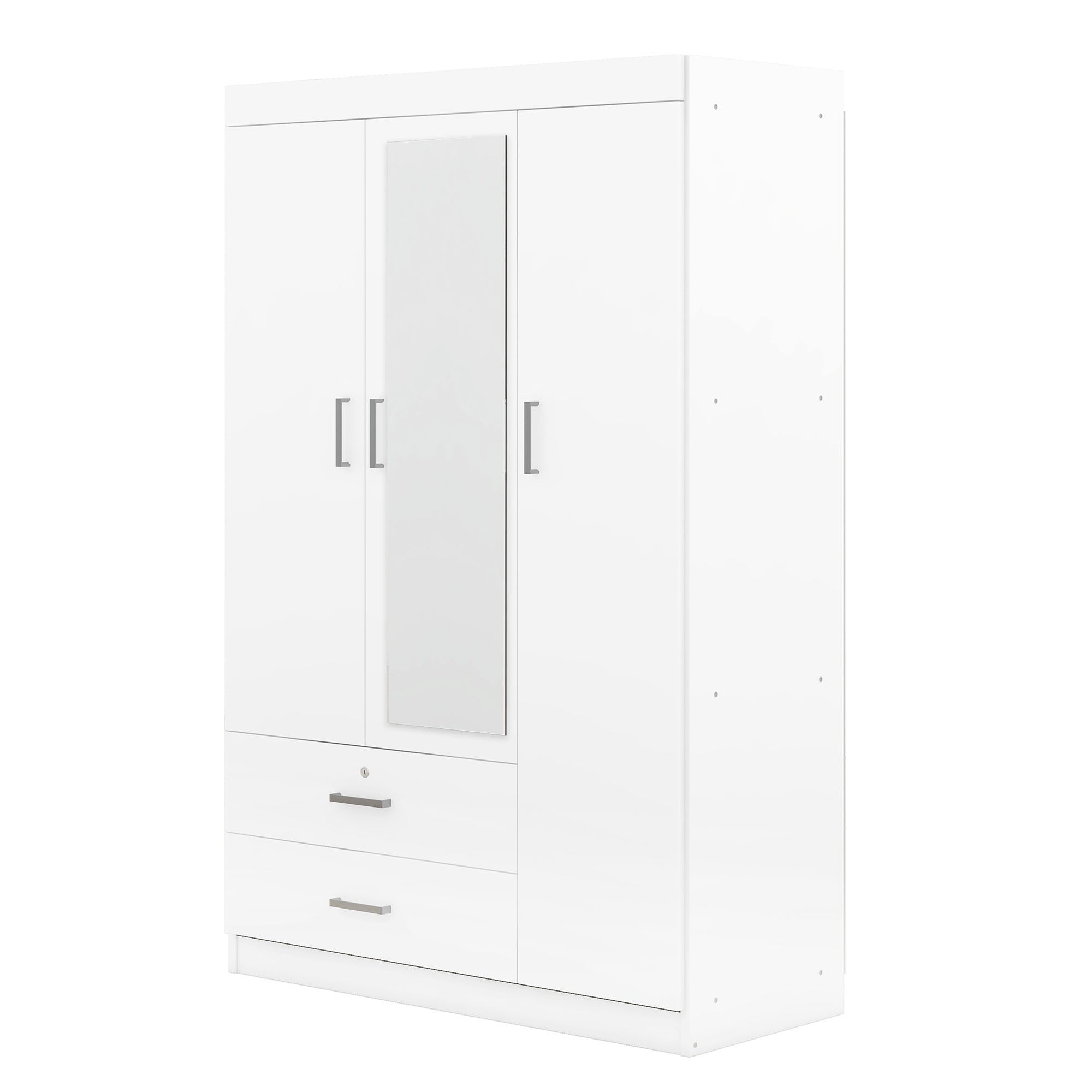 3-Door Mirror Wardrobe with Shelves